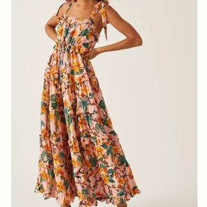 Farm Rio Square-neck Tiered Maxi Dress